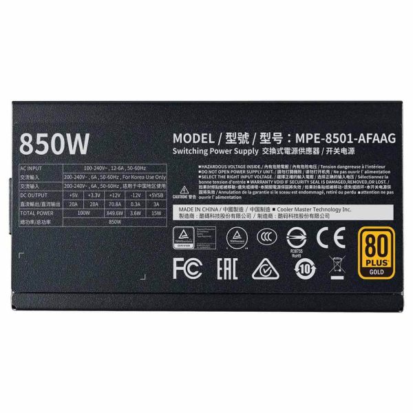 منبع تغذیه 850 وات CoolerMaster مدل MWE Gold 850 - V2 Full Modular - تصویر 3