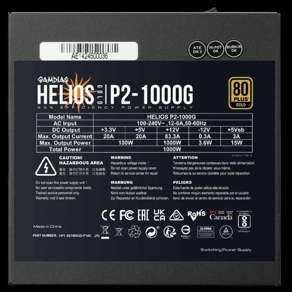 منبع تغذیه 850 وات GAMDIAS مدل HELIOS P2-1000G - تصویر 8